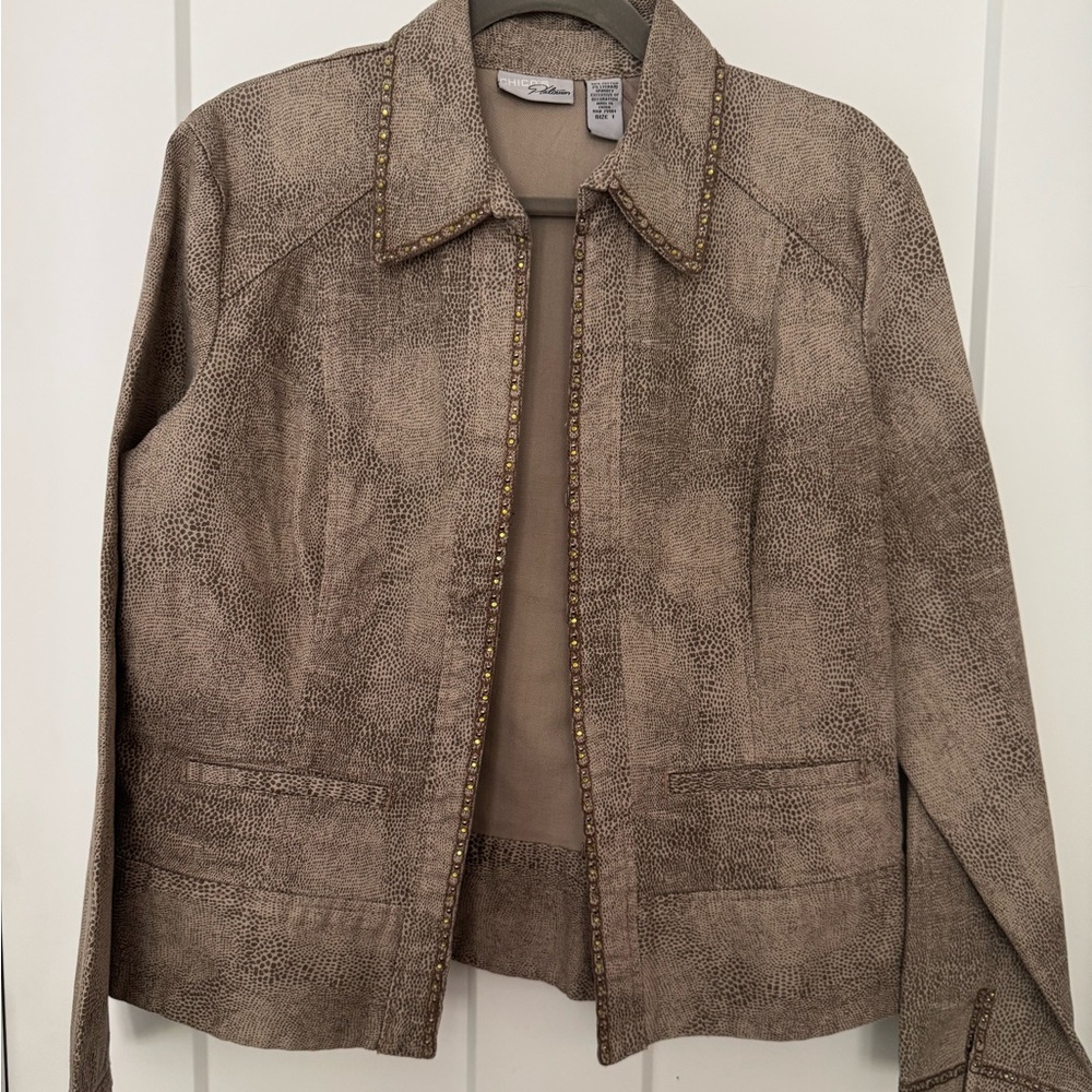 Chico's Textured Tan Blazer with Stud Accents